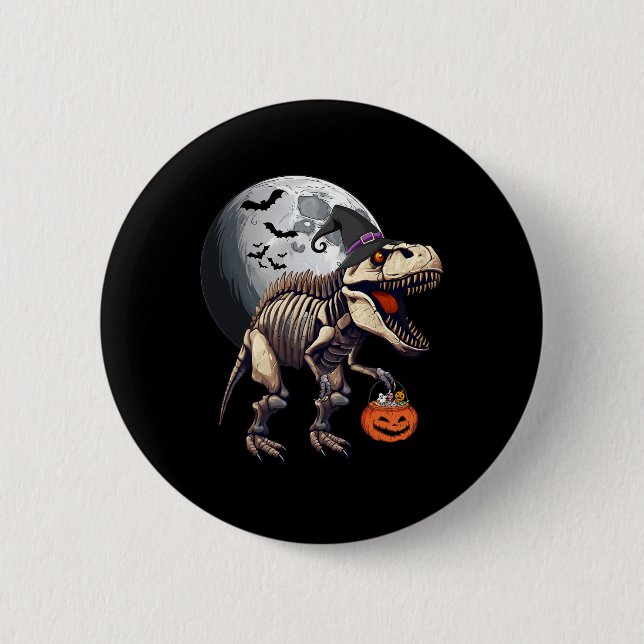 Bóton Redondo 5.08cm Skeleton T Rex Dinossaur Diversão Halloween Boys (Frente)