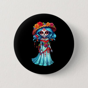 Bóton Redondo 5.08cm Skeletons Mexicanos Dançantes Coloridos - Dia Boni