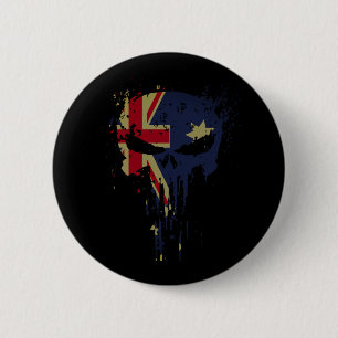 Bóton Redondo 5.08cm Skull Australian Flag Black