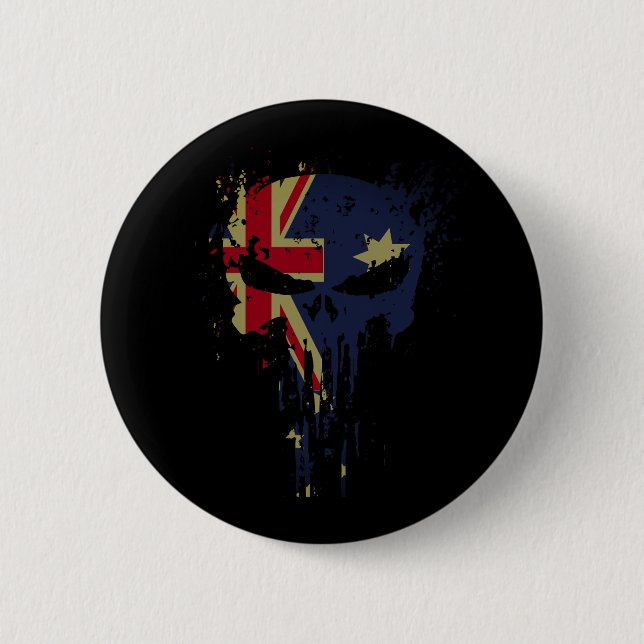 Bóton Redondo 5.08cm Skull Australian Flag Black (Frente)