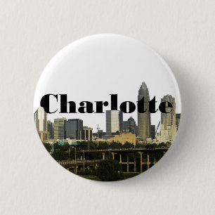 Bóton Redondo 5.08cm Skyline de Charlotte NC com o Charlotte no céu