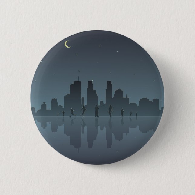 Bóton Redondo 5.08cm Skyline noturno e Silhouettes (Frente)
