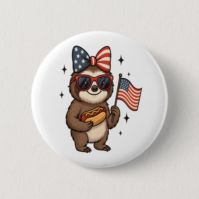Bóton Redondo 5.08cm Sloth 4 de julho (Frente)