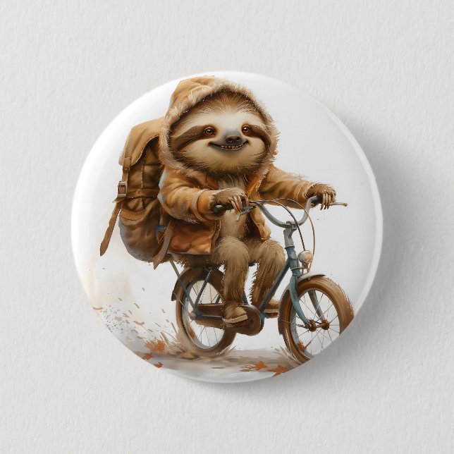 Bóton Redondo 5.08cm Smiling Sloth Cyclist (Frente)