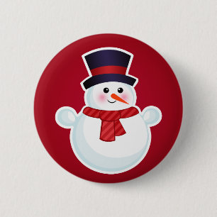 Bóton Redondo 5.08cm Snowman de Natal em Fundo Vermelho