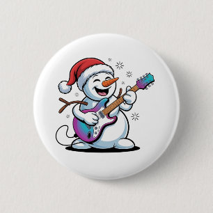 Bóton Redondo 5.08cm Snowman Tocando Violão Elétrico no Natal