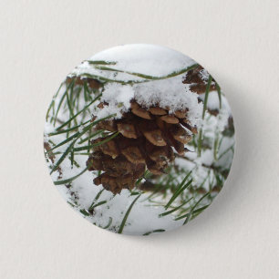 Bóton Redondo 5.08cm Snowy Pine Cone I Winter Nature Photoshop