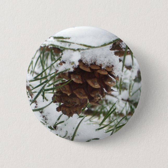 Bóton Redondo 5.08cm Snowy Pine Cone I Winter Nature Photoshop (Frente)