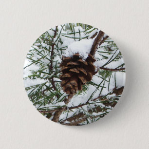 Bóton Redondo 5.08cm Snowy Pine Cone II Fotografia de inverno