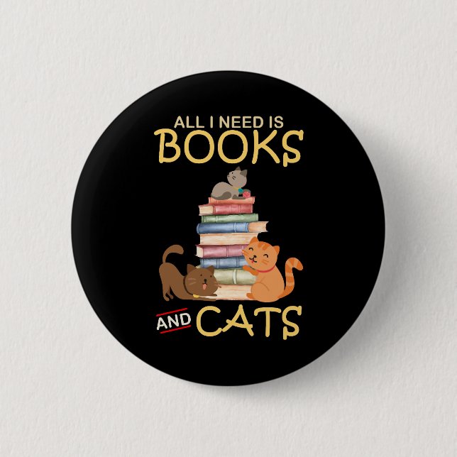 Bóton Redondo 5.08cm Só Preciso De Livros E Gatos (Frente)