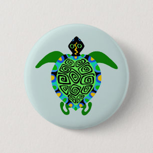 Bóton Redondo 5.08cm Sob o mar - Sea TURTLE - Wildlife - Aqua