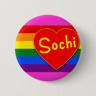 Bóton Redondo 5.08cm Sochi com o arco-íris da bandeira do coração e 