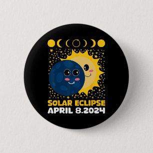Bóton Redondo 5.08cm Solar Eclipse 2024 Cute Kids Toddler Boy Total Ecl