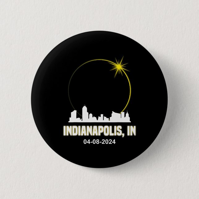 Bóton Redondo 5.08cm Solar Eclipse 2024 Indianapolis Skyline Indiana Ec (Frente)