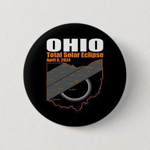 Bóton Redondo 5.08cm Solar Eclipse 2024 State Ohio Map Total Solar Ecli