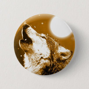 Bóton Redondo 5.08cm Solitário Wolf Howling na Lua