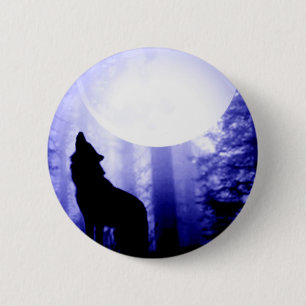 Bóton Redondo 5.08cm Solitário Wolf Howling na Lua
