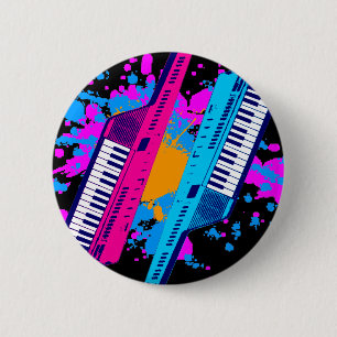 Bóton Redondo 5.08cm Splatter de néon retro de Keytar do anos 80 do