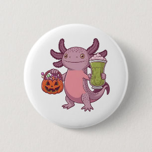 Bóton Redondo 5.08cm Spooky Axolotl Segurando Matcha e Tratando Hallowe