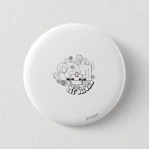 Bóton Redondo 5.08cm Sr. Forte estrelas de   & flores pretas & brancas