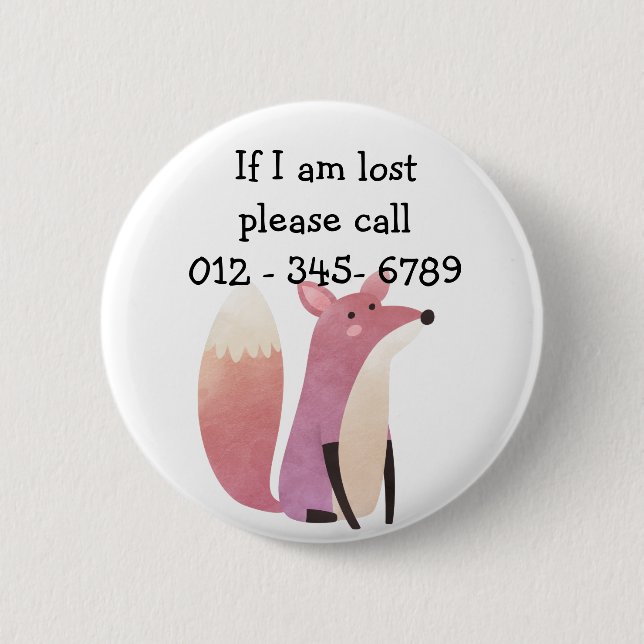 Bóton Redondo 5.08cm Sr. Fox, Contato de Emergência Infantil (Frente)