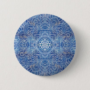 Bóton Redondo 5.08cm Sri-yantra/Sri-Chakra Blue Watercolor