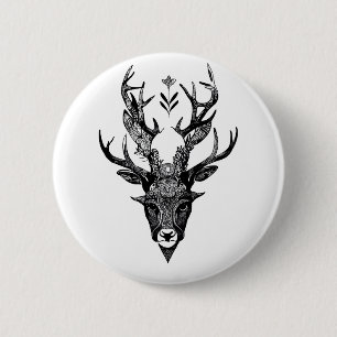 Bóton Redondo 5.08cm Stag Deer Wild Animal Nature Ilustração Arte Tatt