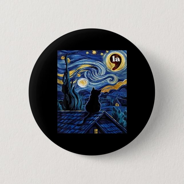 Bóton Redondo 5.08cm Starry Night Black Cat Comma La Kamala Harris 2 (Frente)