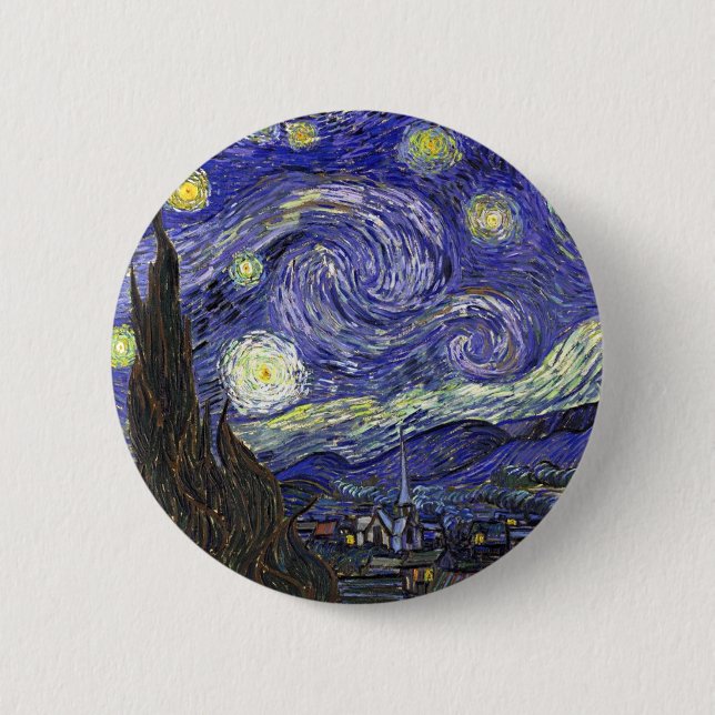 Bóton Redondo 5.08cm Starry Night, Vincent Van Gogh. (Frente)