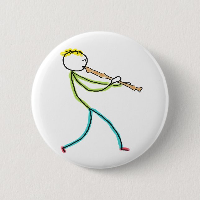 Bóton Redondo 5.08cm Stickman Tocando Flauta (Frente)