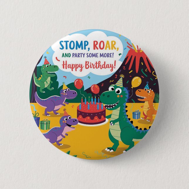 Bóton Redondo 5.08cm "Stomp, Roar e Partido Mais - Design Dino Kids (Frente)