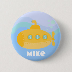 Bóton Redondo 5.08cm Submarino amarelo adorável submerso debaixo d'ág
