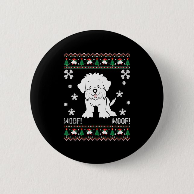 Bóton Redondo 5.08cm Suéter de Natal Feio Maltês (Frente)