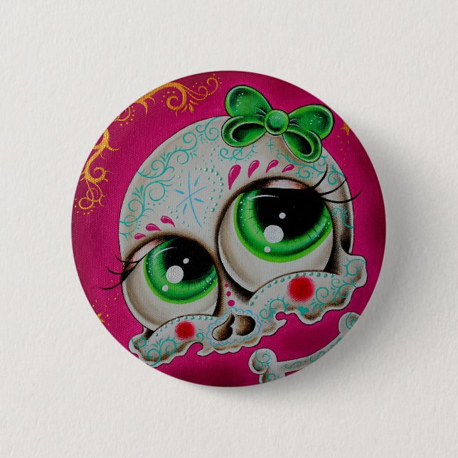 Bóton Redondo 5.08cm Sugar skull button (Frente)