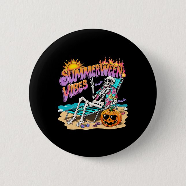 Bóton Redondo 5.08cm Summerween Vibes Skeleton Pumpkin Férias Spooky (Frente)