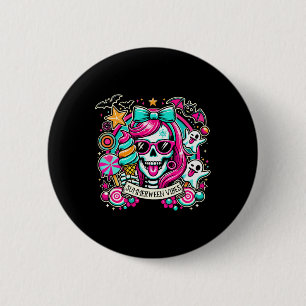 Bóton Redondo 5.08cm Summerween Vibes Skeleton Spooky Vacation Hallowee