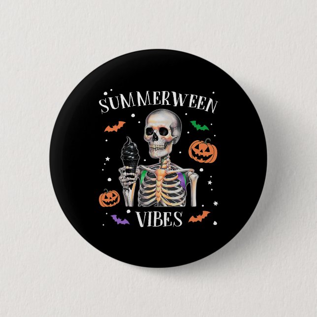 Bóton Redondo 5.08cm Summerwin Vibes Skeleton Summer Halloween (Frente)