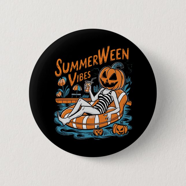 Bóton Redondo 5.08cm Summerwin Vibes Spooky Summer Pumpkin Cute (Frente)