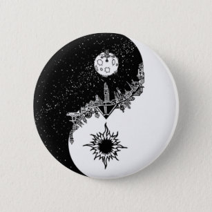 Bóton Redondo 5.08cm Sun e botão de Yin Yang da lua