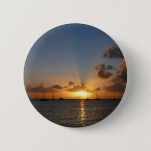 Bóton Redondo 5.08cm Sunset com Imagem de Paisagem Tropical de Barcos d