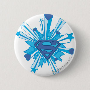 Bóton Redondo 5.08cm Super-Homem Estilizado  Logotipo Blue Shield Heart