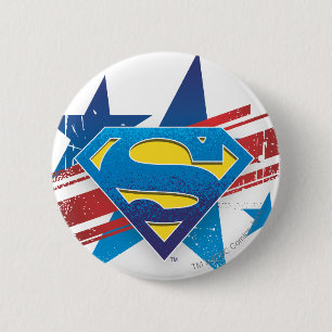 Bóton Redondo 5.08cm Super-Homem Estilizado  Logotipo de estrelas e tir