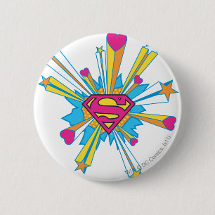 Bóton Redondo 5.08cm Super-Homem Estilizado  Logotipo rosa com coraçã
