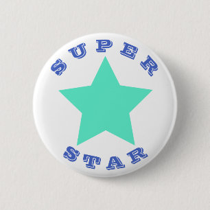 Bóton Redondo 5.08cm SUPER STAR   Botão Grande Estrela Teal