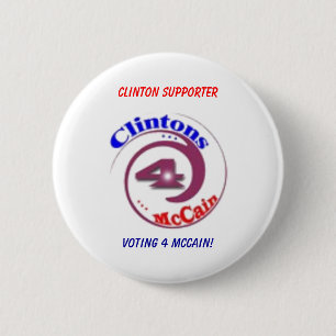 Bóton Redondo 5.08cm Suporte de Clinton, votando 4 McCain!