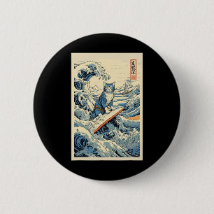 Bóton Redondo 5.08cm Surfing Cat Hokusai Excelente Wave Off Kanagawa Ja