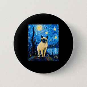 Bóton Redondo 5.08cm Surreal Starry Night Siamese Cat