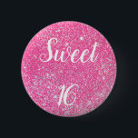 Bóton Redondo 5.08cm SWEET 16 Aniversário Brilhante Rosa Quente<br><div class="desc">Tecla brilhante SWEET 16 SEXTA,  cor-de-rosa quente,  brilho púrpura!</div>
