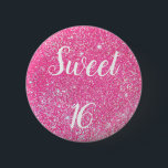 Bóton Redondo 5.08cm SWEET 16 Aniversário Brilhante Rosa Quente<br><div class="desc">Tecla brilhante SWEET 16 SEXTA,  cor-de-rosa quente,  brilho púrpura!</div>