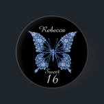 Bóton Redondo 5.08cm Sweet 16th Birthday Butterfly Personalizada<br><div class="desc">Belo Botão Personalizado da Borboleta do 16.º Aniversário do 16.º aniversário. Preencha o campo de nome para personalizar. Para mais excelentes que combinem com produtos doces 16,  visite minha loja Hugglebugs.</div>